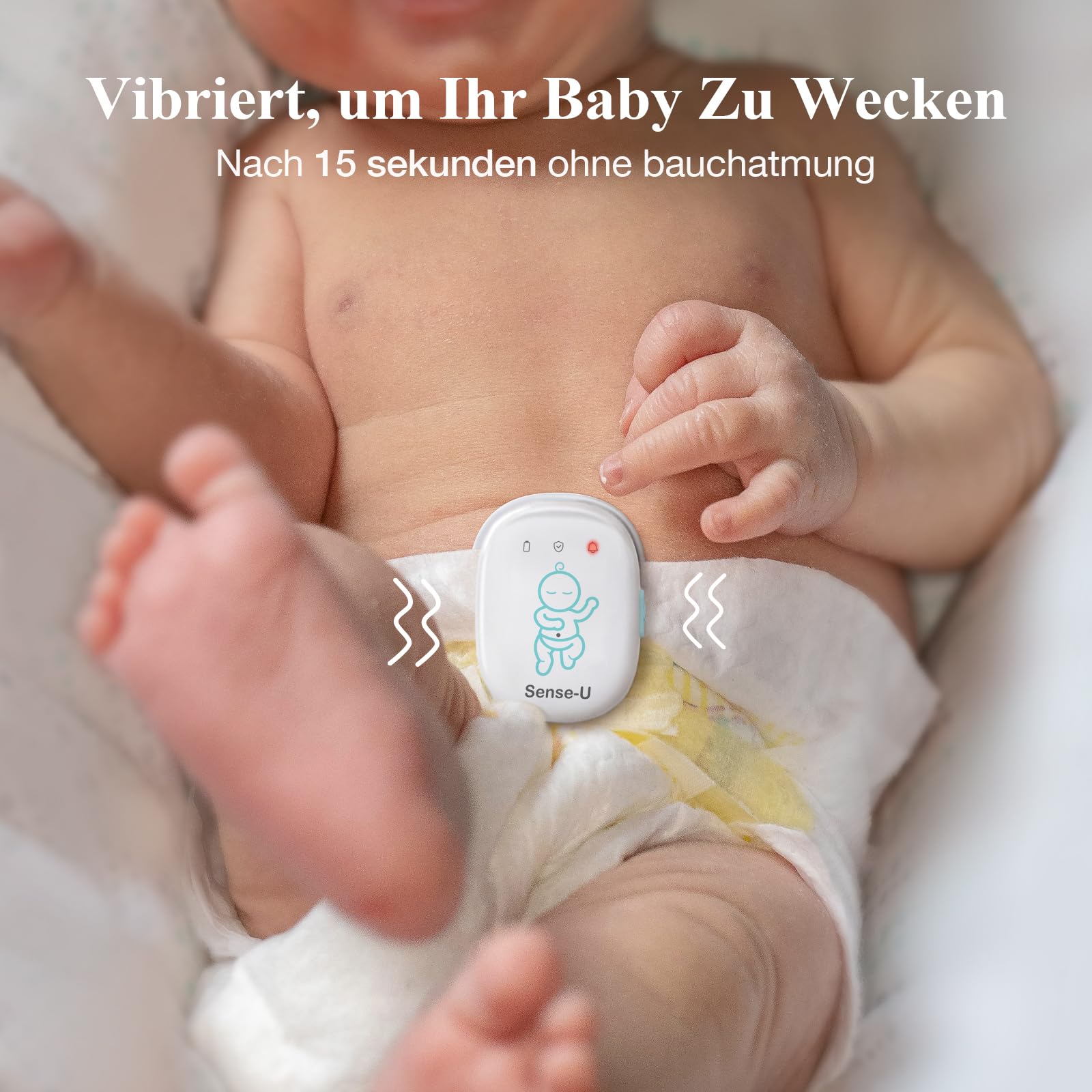 Sense-U Pro Baby-Bewegungsmonitor (große Reichweite): Erfasst Bewegung, Umdrehen & Temperatur überall, mit Vibrationswecker, akustischen Alarmen & Schlaferfassung