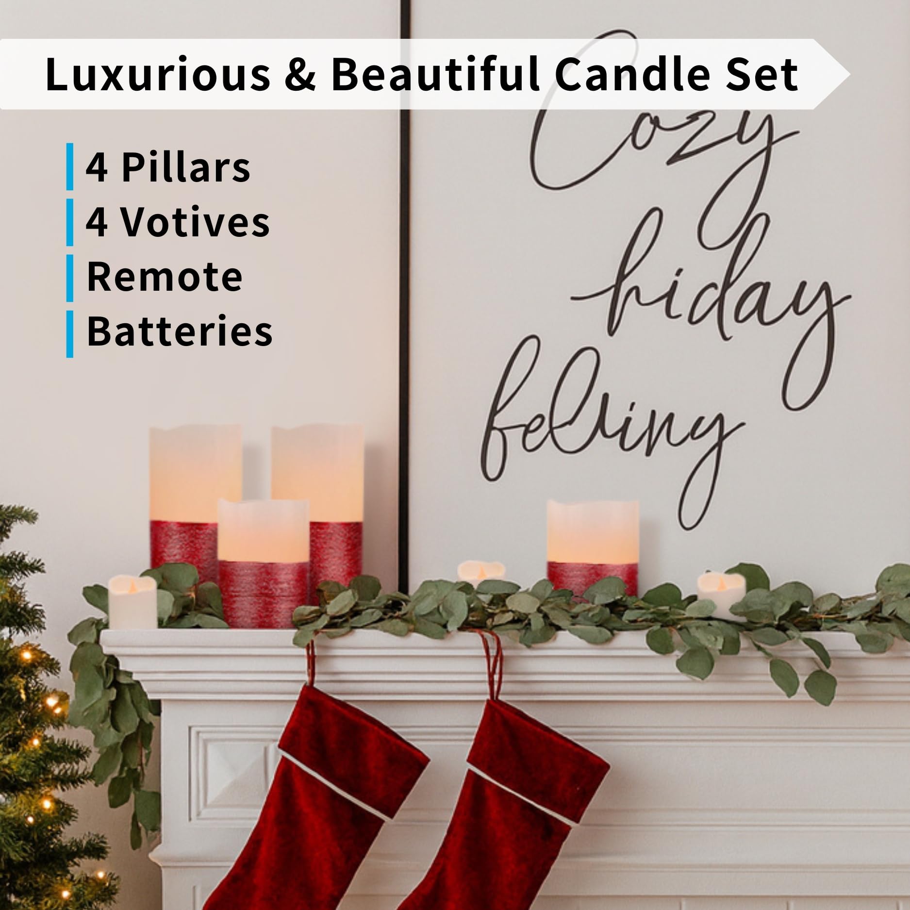 Furora LIGHTING - Candele LED senza fiamma con telecomando, set di 8 pezzi, in vera cera pilastri e candele votive LED con fiamma tremolante e timer, finitura rossa