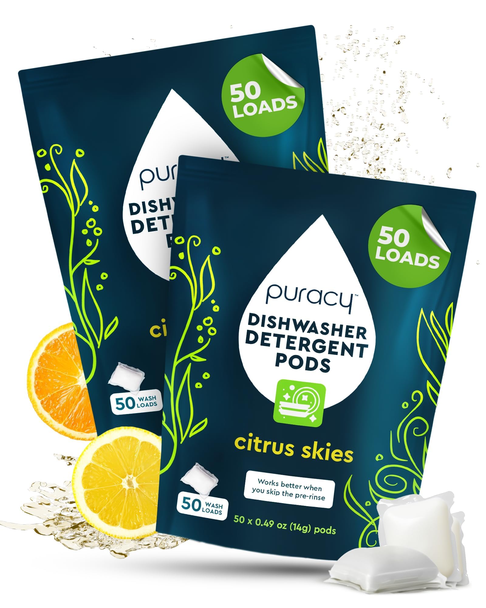 Dishwasher Pods, Natural Dishwasher Detergent, Citrus Skies Dish tabs - Enzyme-Powered, Spot & Residue Free - TikTok Trend Items, Must Haves from TikTok (Citrus Skies, 50 Count - 2 Pack)
