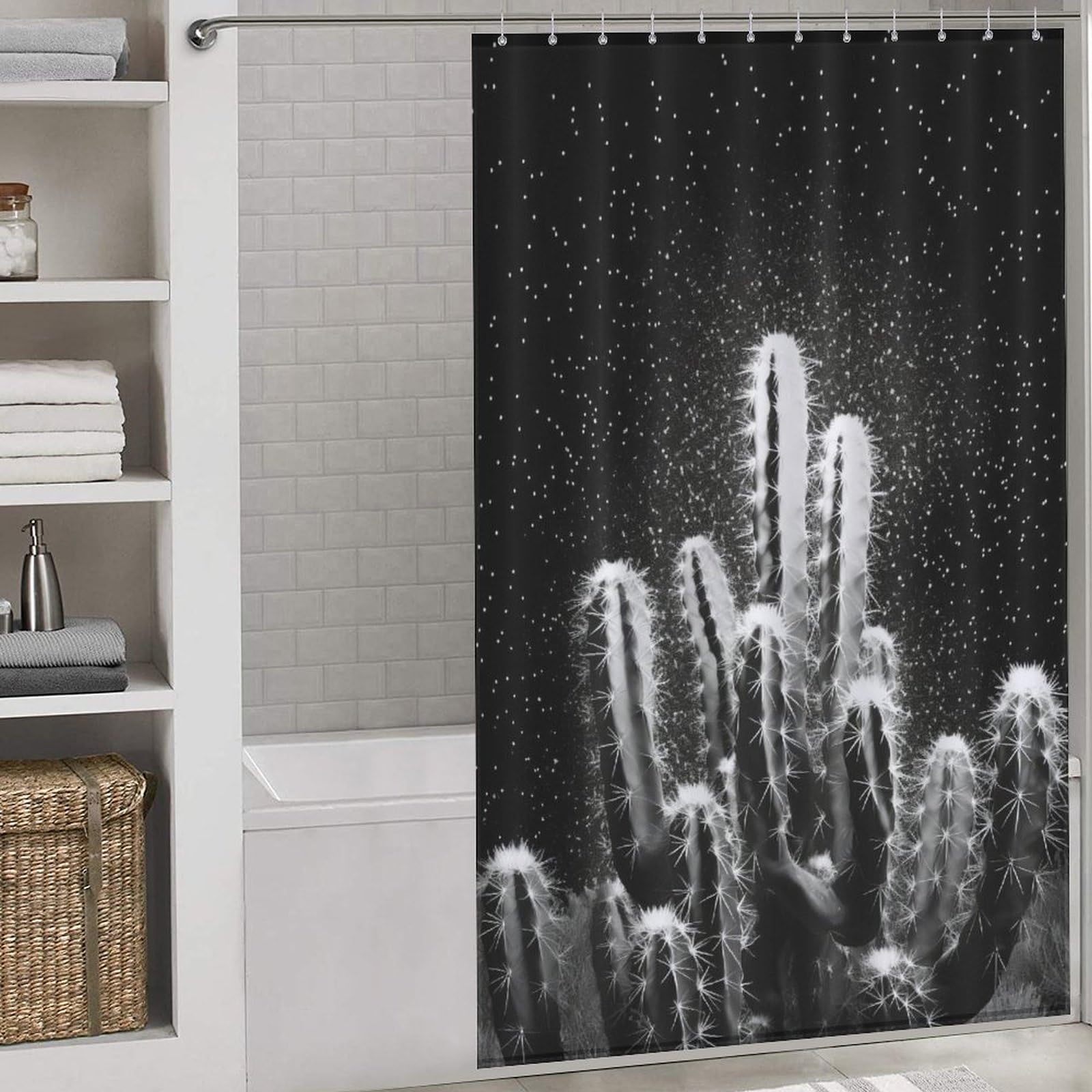 Rideau de bain cactus imperméable lavable en tissu polyester pour baignoire