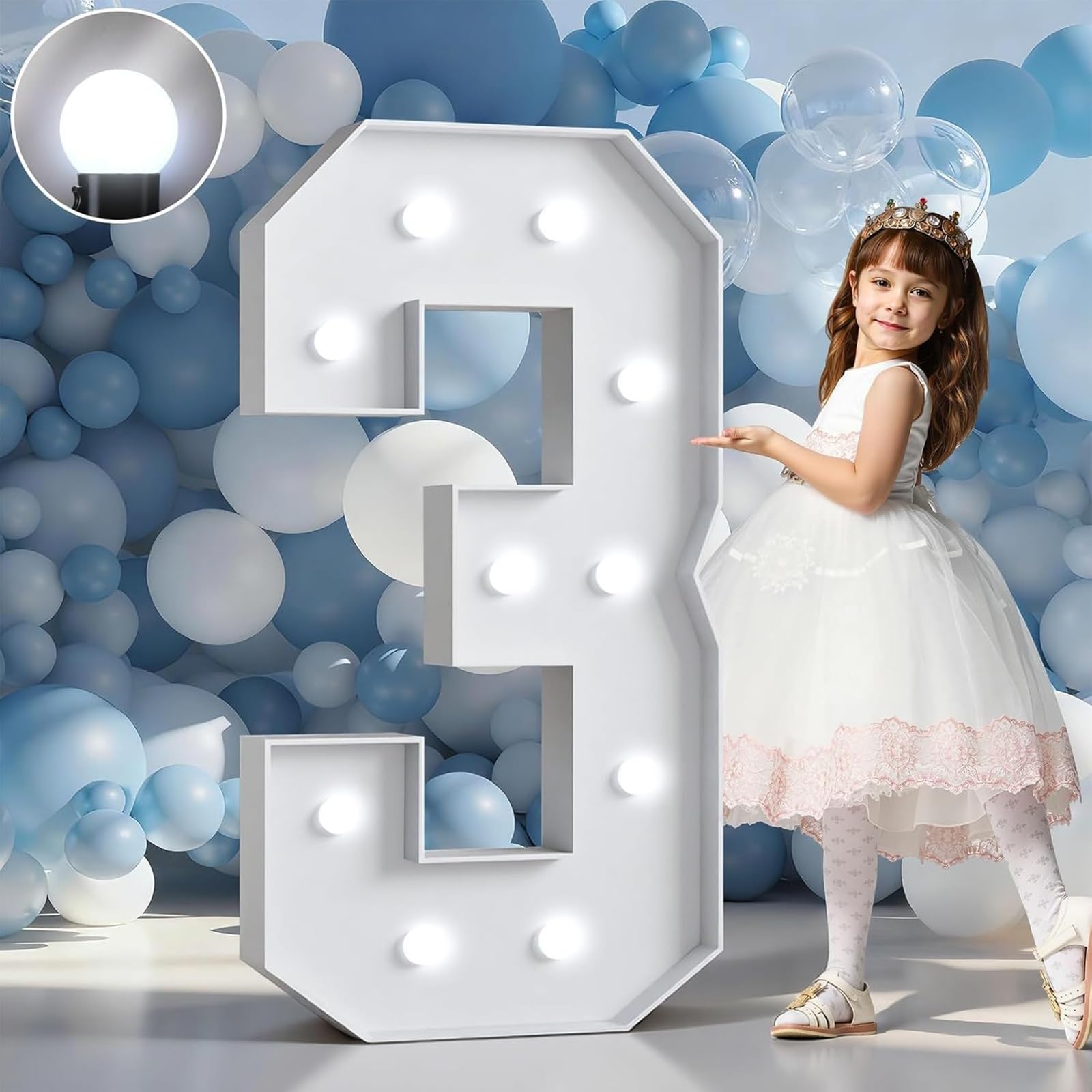 Marquee Numbers LED Light Up Sign Birthday Party Decoration(Number 3,3.3FT/100CM)