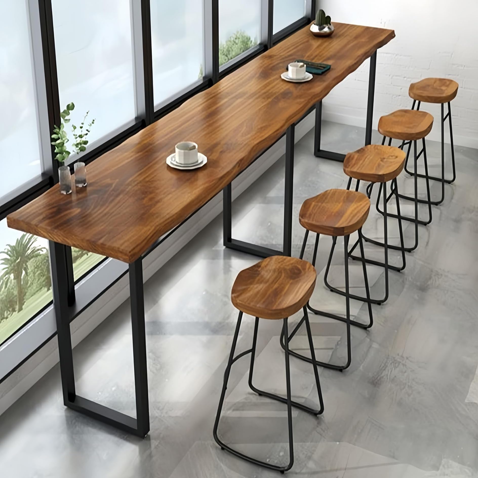 Tavolo Alto Bar,Tavolo da Cucina Stretto,Bancone Bar,Tavolo da Pranzo,Penisola Cucina,Salvaspazio,Telaio in Metallo,Piano in Legno,Tavolo Snack,Facile da Montare,per Cocktail,Home Bar,Soggiorno(L140xW