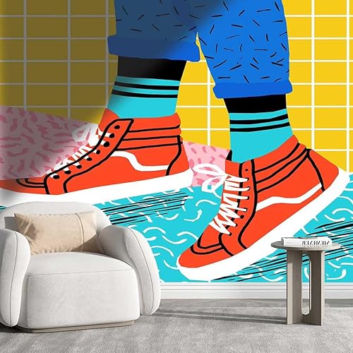 Papel multicolor para despegar y pegar, ilustración retro pintada a mano, se adhiere a la pared, apto para inquilinos de 59 pulgadas de ancho x 59