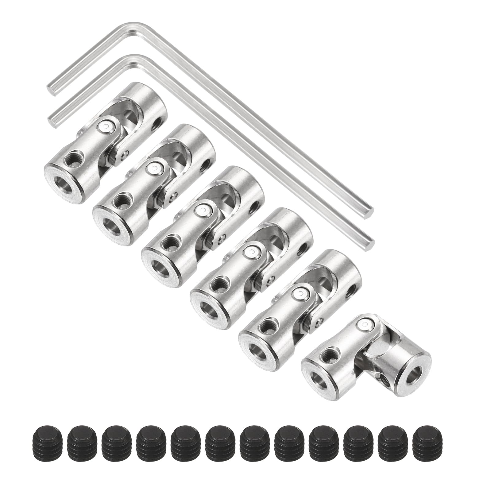 sourcing map 6Pcs 3.17mm to 3.17mm ID Steering Universal Joint Shaft Coupling, SAE 1045 steel 45°Degree Rotatable Joints Coupler with Screws Wrench Set for Model Car Ship Drive Shaft Motor