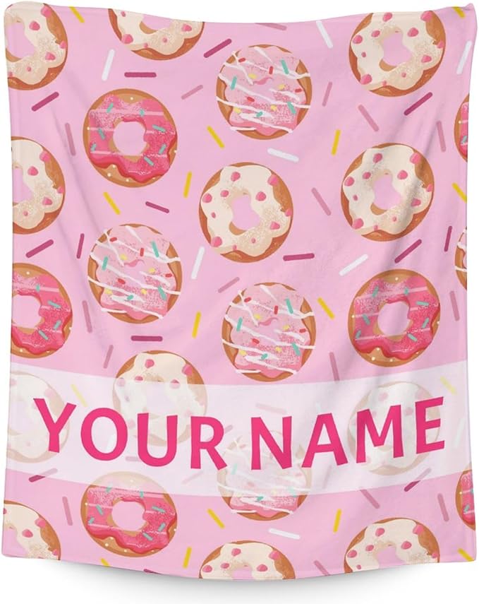 Girls Blanket - 50"x60" Cute Donut Throw Blanket Gifts for Kids & Adults - Personalized Pink Soft Fuzzy Doughnut Blanket for Bed, Couch & Living Room