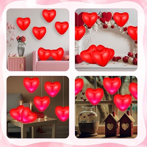 Miniatura 6 de Jetec 12 piezas de corazón inflable de 9 pulgadas para el día de San Valentín, decoración al aire libre con luces LED, PVC, San Valentín, corazón al