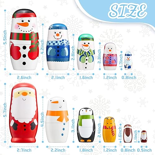 Miniatura 2 de Muñecas anidables de Navidad, 2 juegos de muñecas rusas de madera, hechas a mano, lindas muñecas Matryoshka, muñecos de Navidad, muñeco de nieve,