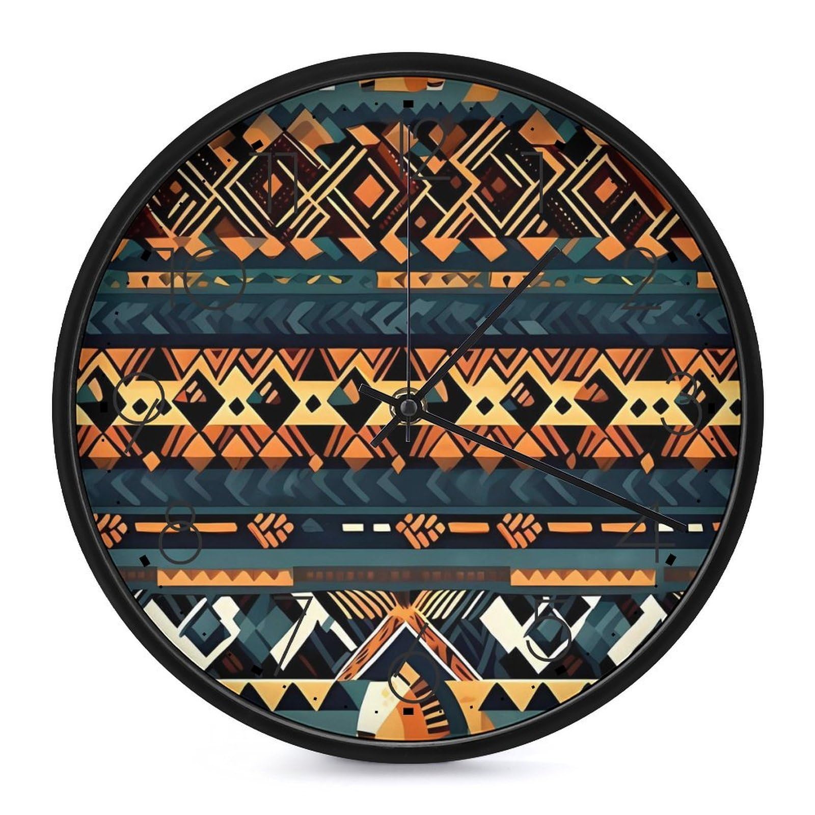 DWVTSLH African Tribal Ethnic Texture Wall Clock 10 Inch Silent Non-Ticking Modern Clocks Battery Operated - Decorative Wall Clocks for Bedroom Living Room Kitchen Office Wall Decor Gift Idea