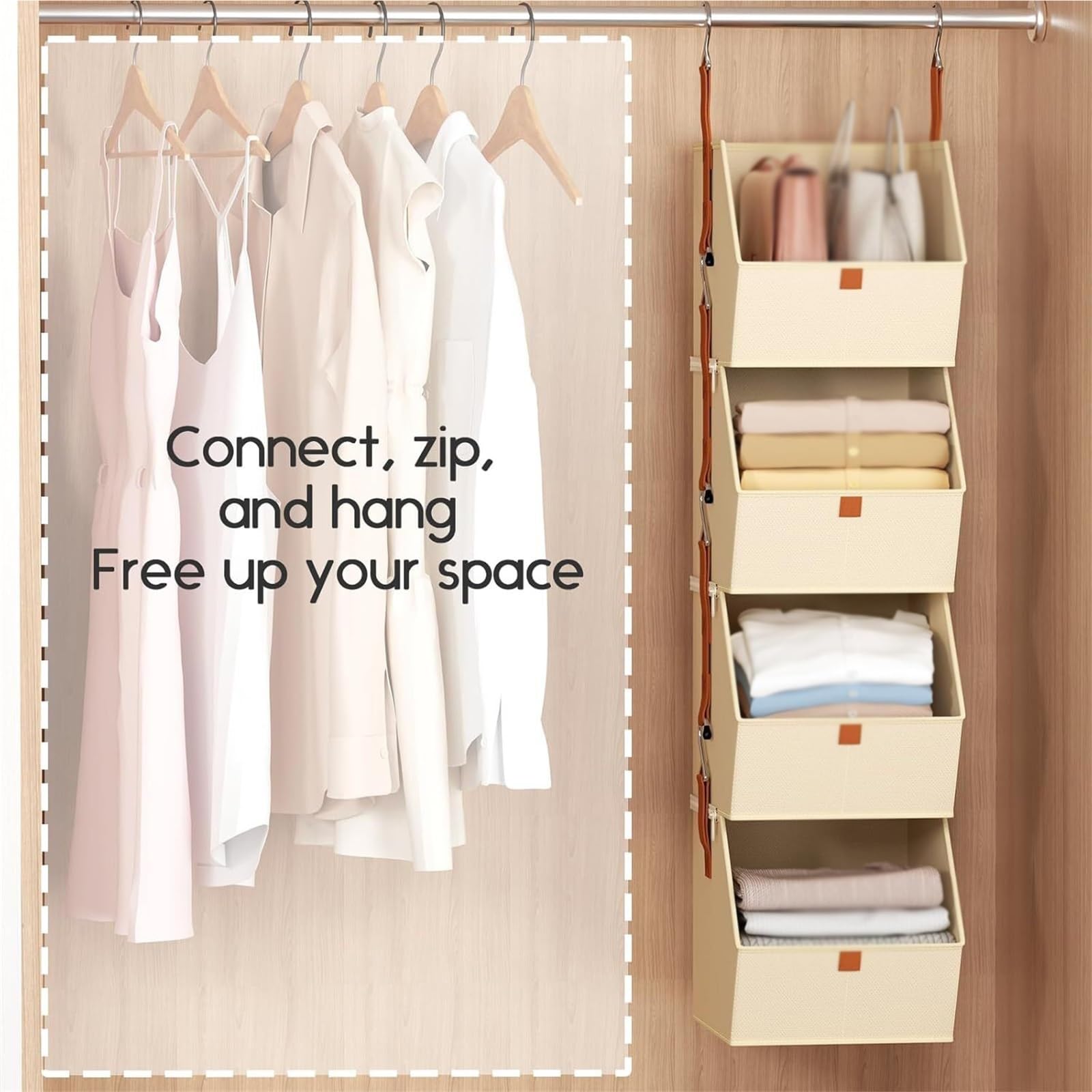 Organizzatore for armadio sospeso staccabile a 4 livelli, contenitori portaoggetti in tessuto di armadio salvaspazio for camera da letto dormitorio camper(Gray)