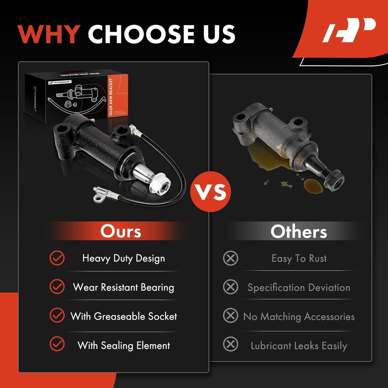 A-Premium K6723HD Steering Idler Arm Bracket For Chevrolet Silverado 1500 Avalanche Suburban Tahoe, GMC Sierra Yukon XL Savana, Cadillac Escalade EXT ESV, with Grease Fitting & Hose