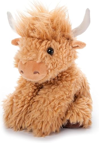 The Petting Zoo Highland Cow Peluche de peluche, regalos para niños, animales salvajes de la vida silvestre, vaca rubia, 9 pulgadas