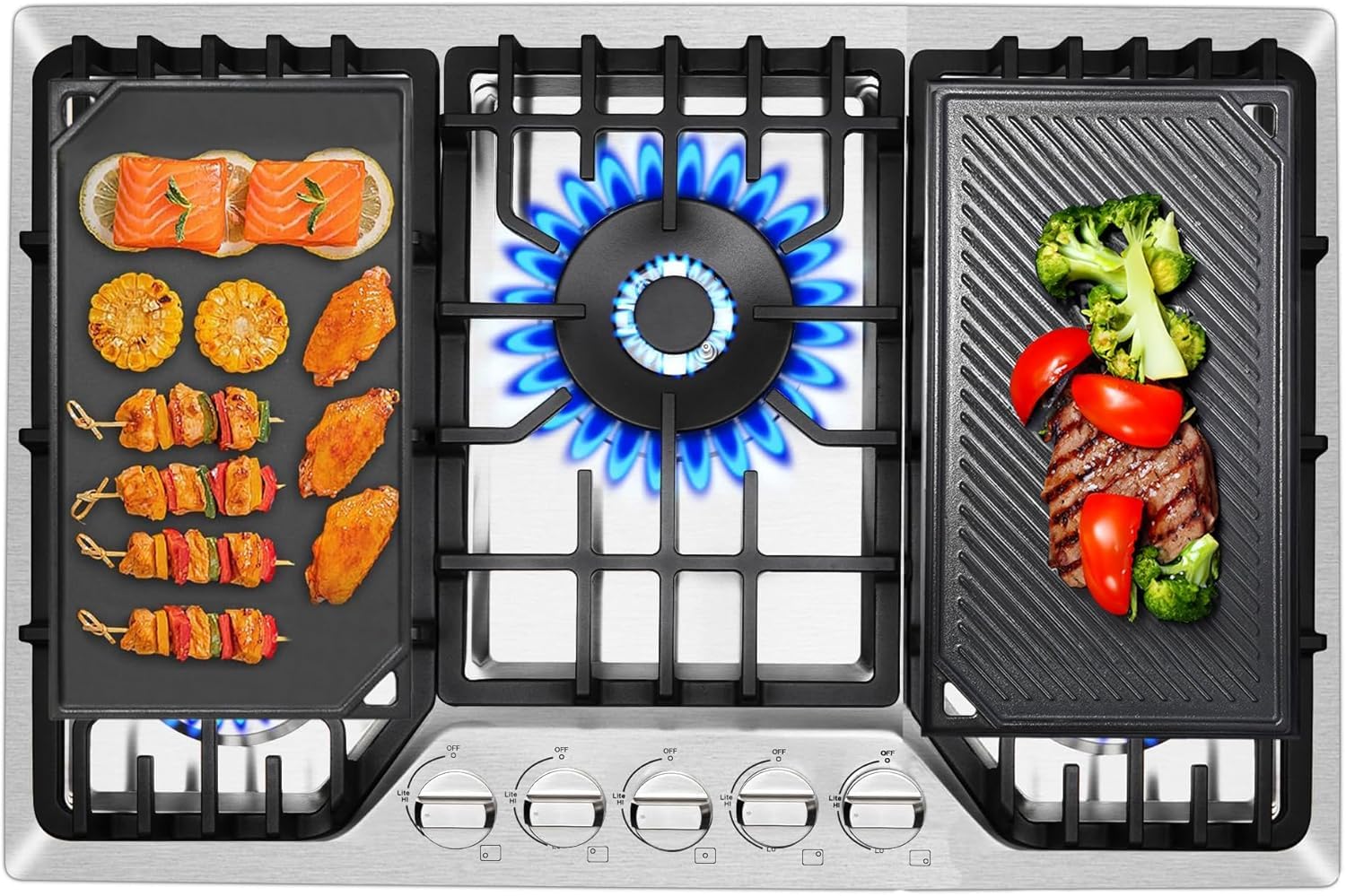 Leship Piastra rettangolare reversibile in ghisa per forno, piano cottura, grill e altri, 41 x 24 x 1,5 cm