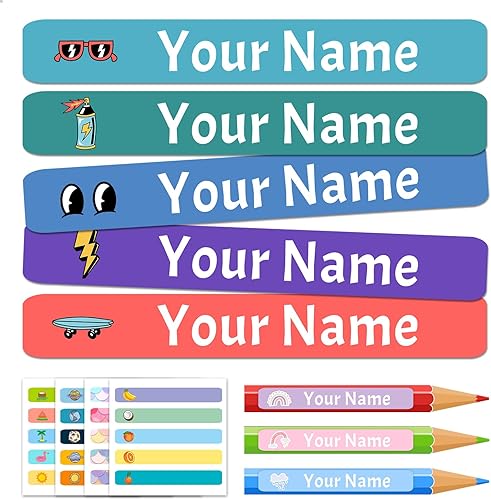 Miniatura 15 de Calcomanías de nombre para niños, 100 unidades, etiquetas personalizadas, impermeables, suministros escolares, etiquetas con nombre para botellas