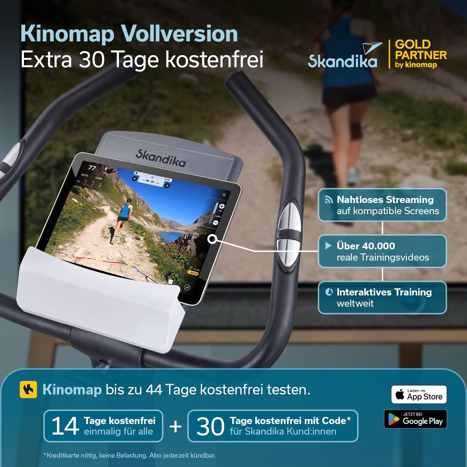 Skandika Wiry Ergometer Heimtrainer 11kg Schwungmasse 24 Trainingsprogramme 32 Widerstandsstufen Magnetbremssystem Bluetooth Kinomap App-Steuerung Transportrollen