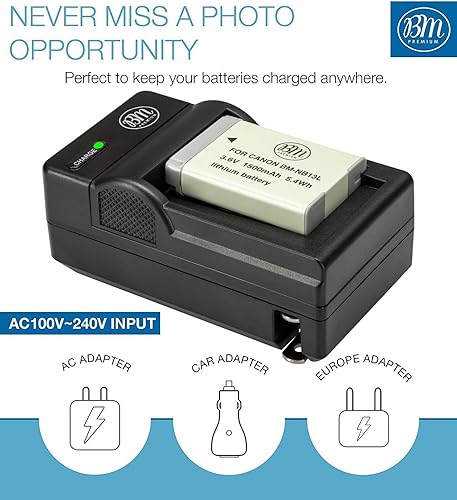 Miniatura 3 de BM Premium Paquete de 2 baterías NB-13L y kit de cargador para cámaras Canon PowerShot SX740 HS G1 X Mark III G5 X G5 X Mark II G7 X G7 X Mark II G7