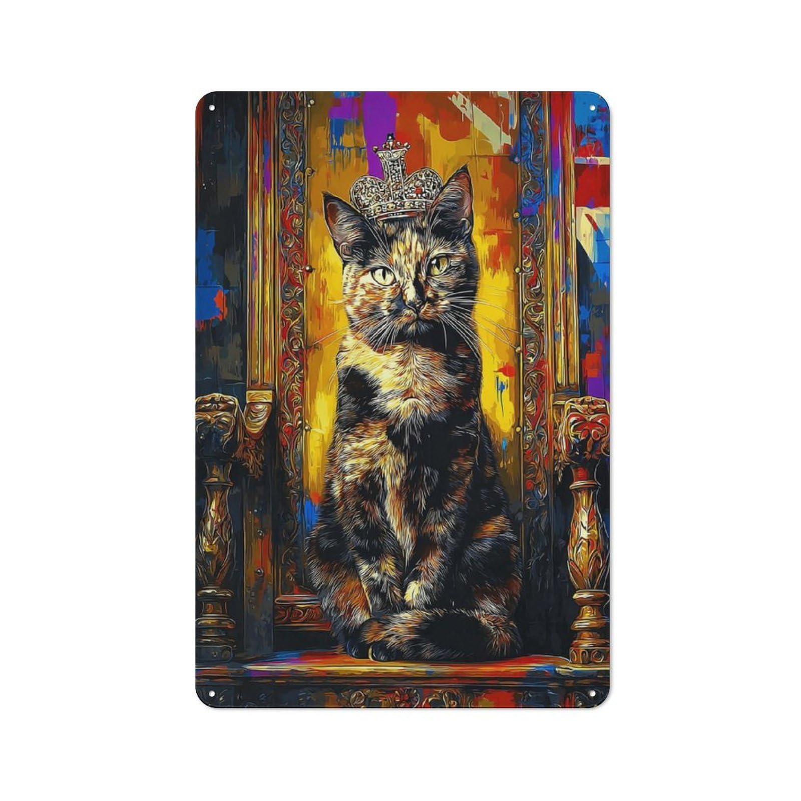 Junmoney Royal Cat Portrait Metal Sign 30X20cm With For Workshop Wall, Rustic Decor, Wall Decoration For Workshops And Hobby Rooms