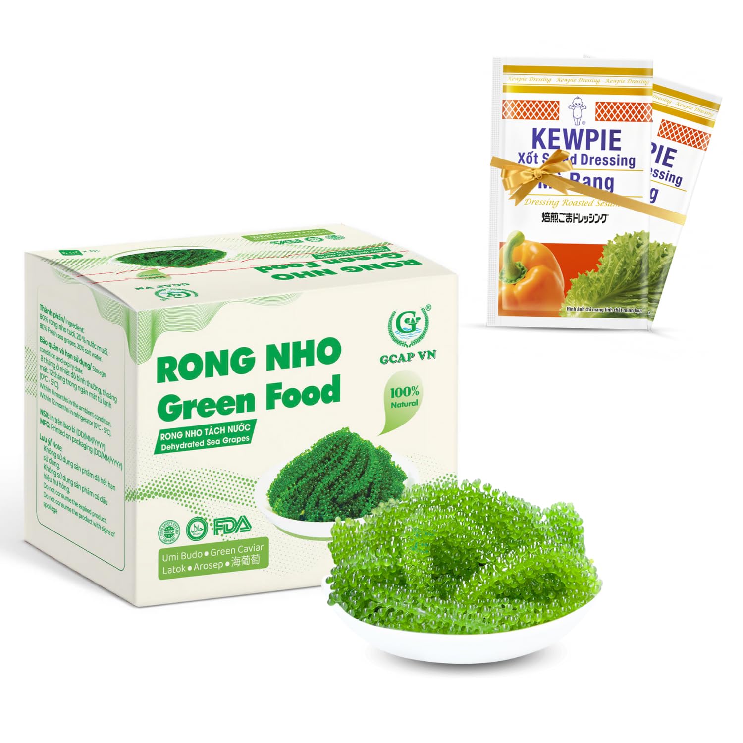 GCAP Sea Grapes – Dehydrated Umibudo Seaweed | Vegan Green Caviar Superfood from Vietnam | Immune & Skin Support | 200g (20G x 10 Packs) – Gluten-Free, Ready to Rehydrate