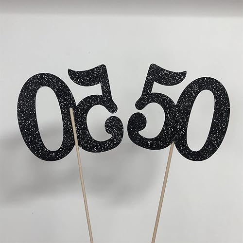 Miniatura 4 de Paquete de 10 palitos de centro de mesa de aniversario con purpurina de doble cara para cumpleaños número 50, decoración de mesa para fiesta de