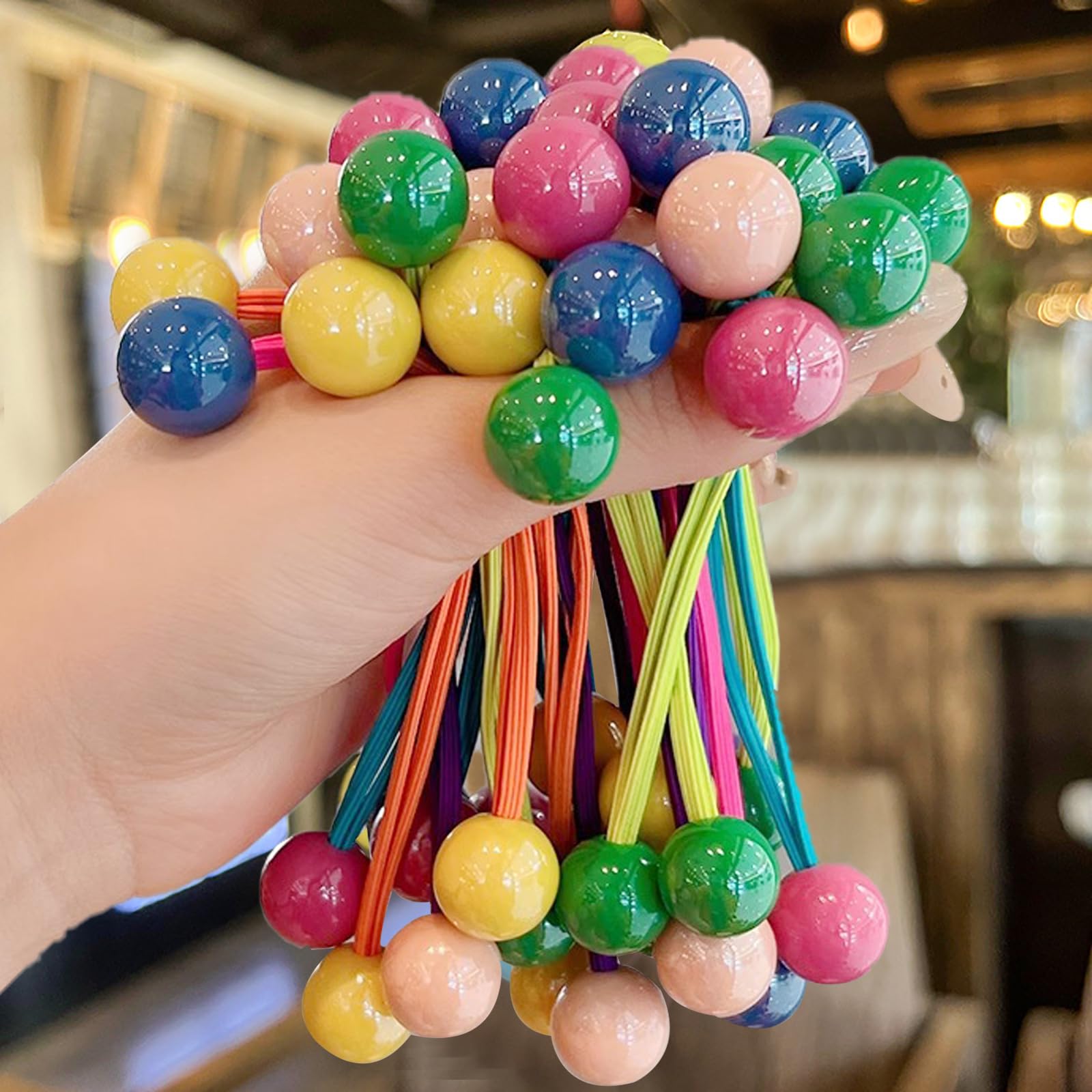 14PCS Ball Charm Hair Ties for Little Girls, Double Heart Bead Rubber Band, No Damage Ponytail Holders for Toddler Girls (Ball)