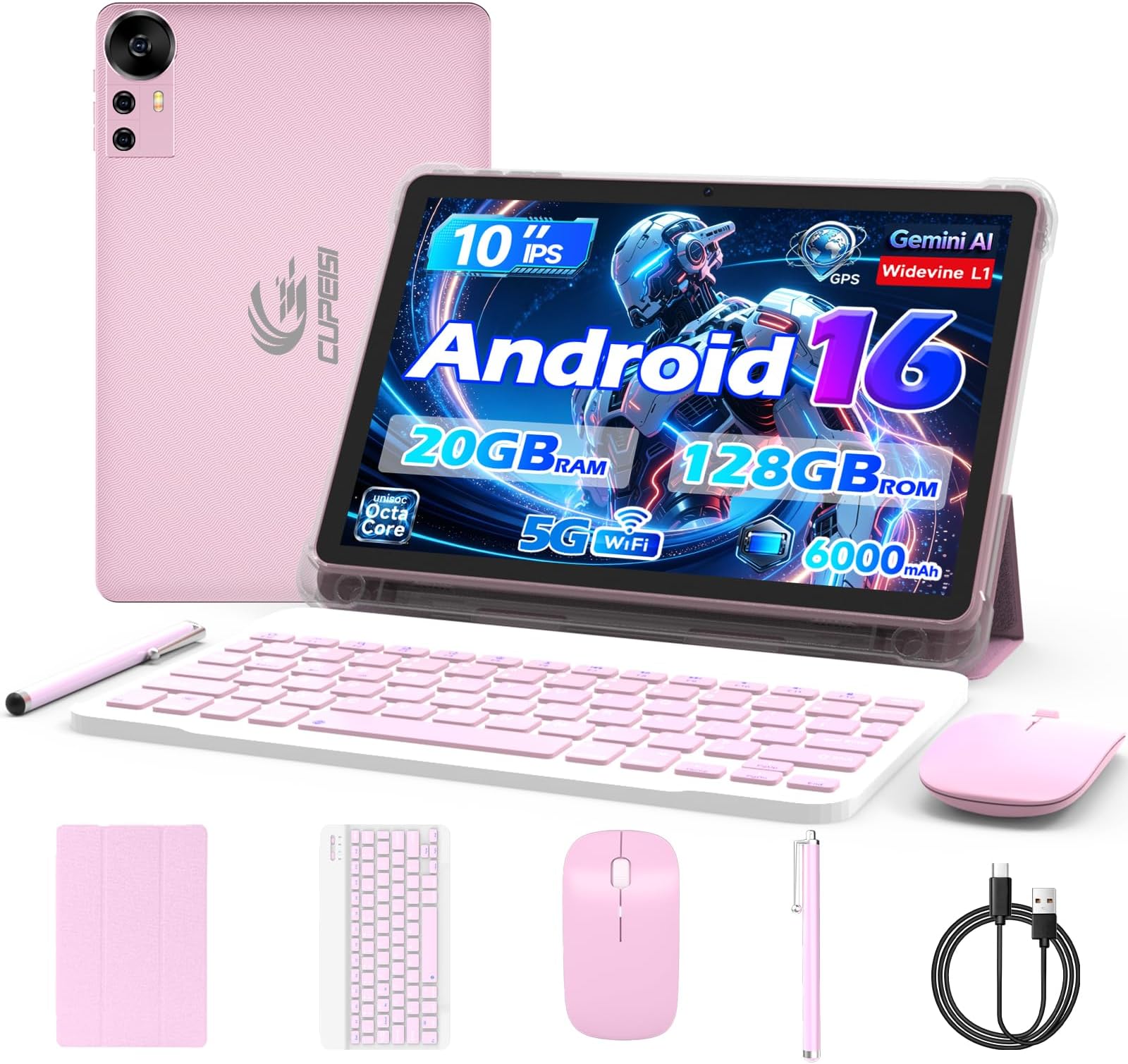 CUPEISI Android 13 Tablet 10 inch 12GB RAM+128GB ROM/1TB Expandable Tablet, 2024 Newest 2 in 1 Tablets with Keyboard Case, Mouse Capacitive Pen, 2.0 Quad Core CPU