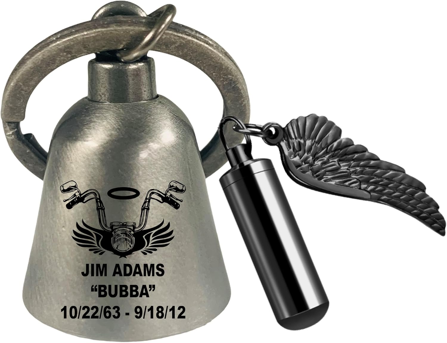 Custom Text Handlebar Angel Wings Memorial Motorcycle 'Evil Spirits' Biker Guard Bell. Our Custom Bells are Universal fit.