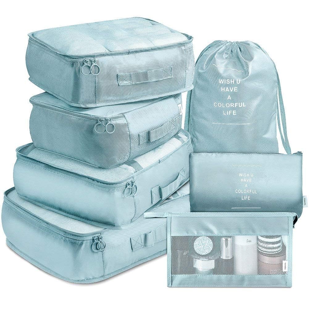 Zivora Travel Bag Sky Blue Organizer Pouch Packing Cubes for Clothes Space Savers Bags Cosmetics Underwear Socks Shoes Toiletry Laundry Organiser pouche Cosmetics Makeup Shoes (Set of 7)-picture-19