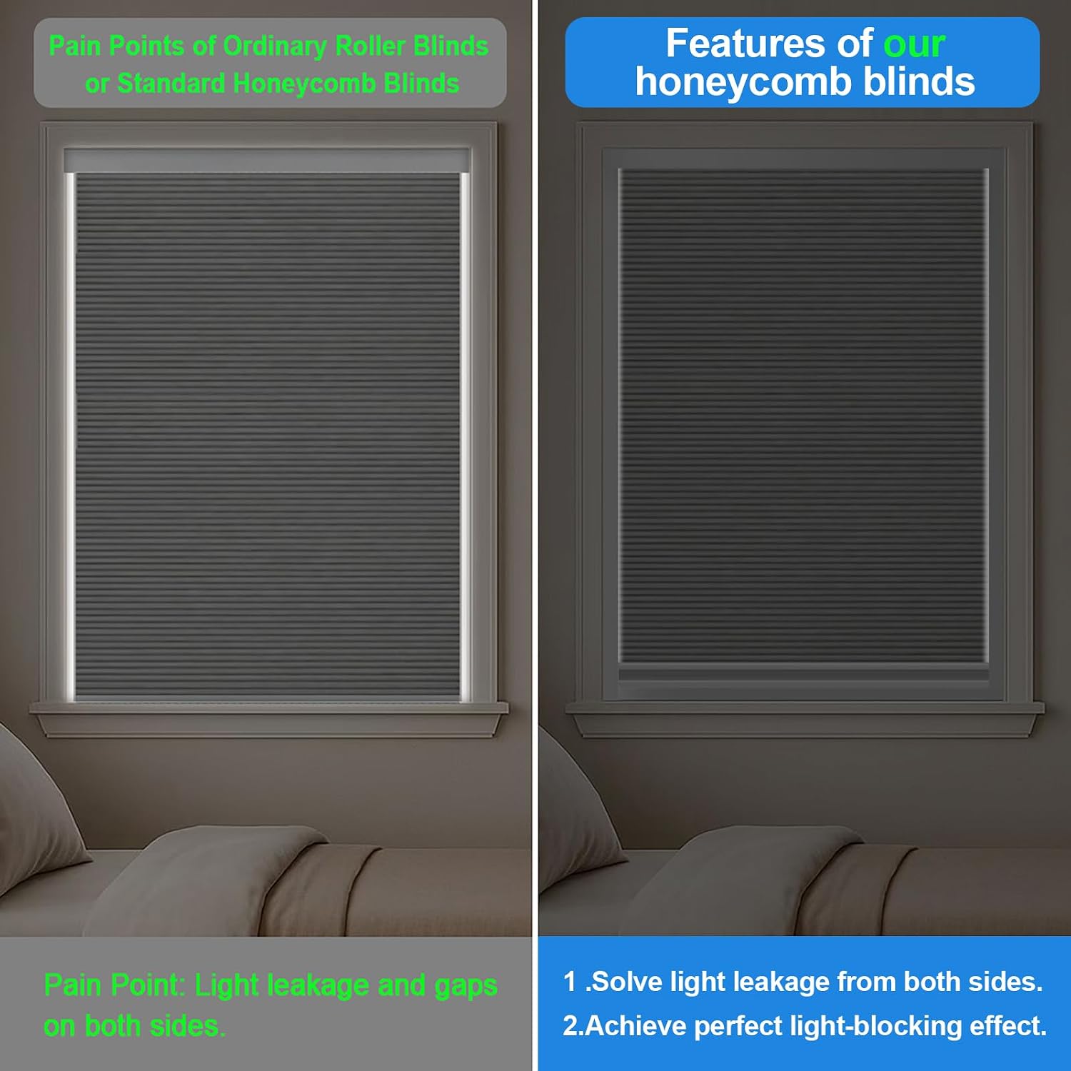 tipiace Manual Cellular Shades with Metal Windows(Full Blackout-Black) 5