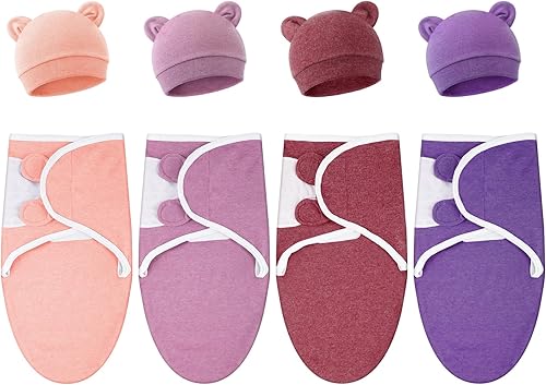 Miniatura 7 de Buryeah Paquete de 4 mantas para bebé prematuro con gorro para bebés niños y niñas de 3 a 7 libras, ropa para recién nacidos, gorro para dormir