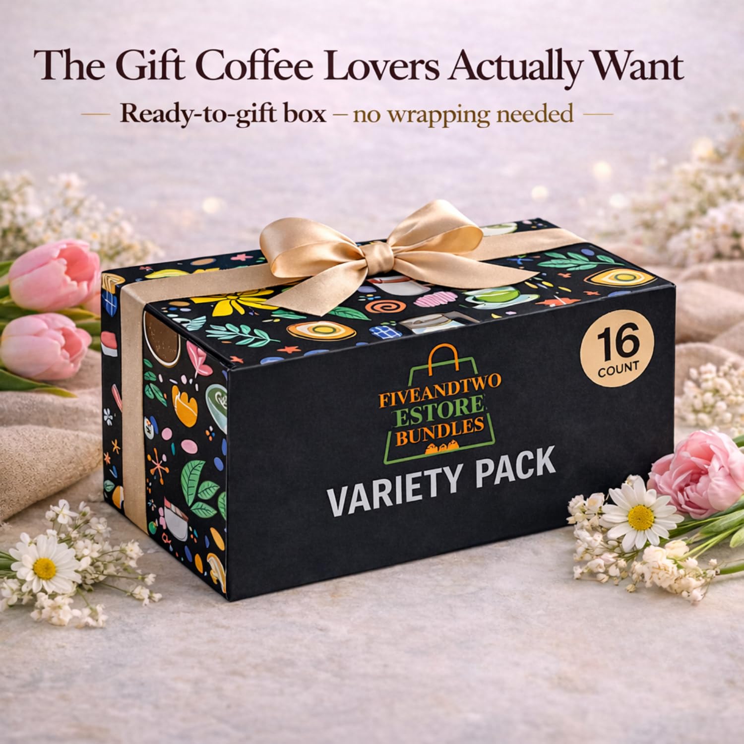 Fiveandtwoestore Bundles Flavored Coffee Pod Variety Pack, 16ct –Includes 8 Flavored K-Cup Pods - Cinnamon Dolce, Toasted Graham, Maple Pecan, Brown Sugar Cinnamon,Toffeenut, Vanilla, Hazelnut, Caramel in Giftable Box