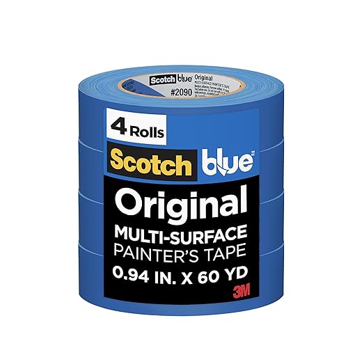 ScotchBlue Cinta de pintura original para múltiples superficies, 0.94 pulgadas x 60 yardas, 4 rollos, azul, cinta de pintura que protege superficies