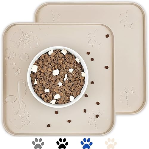 Ptlom 2 manteles individuales de silicona para perros y gatos, antideslizante, impermeable, para evitar el desbordamiento de alimentos y agua,