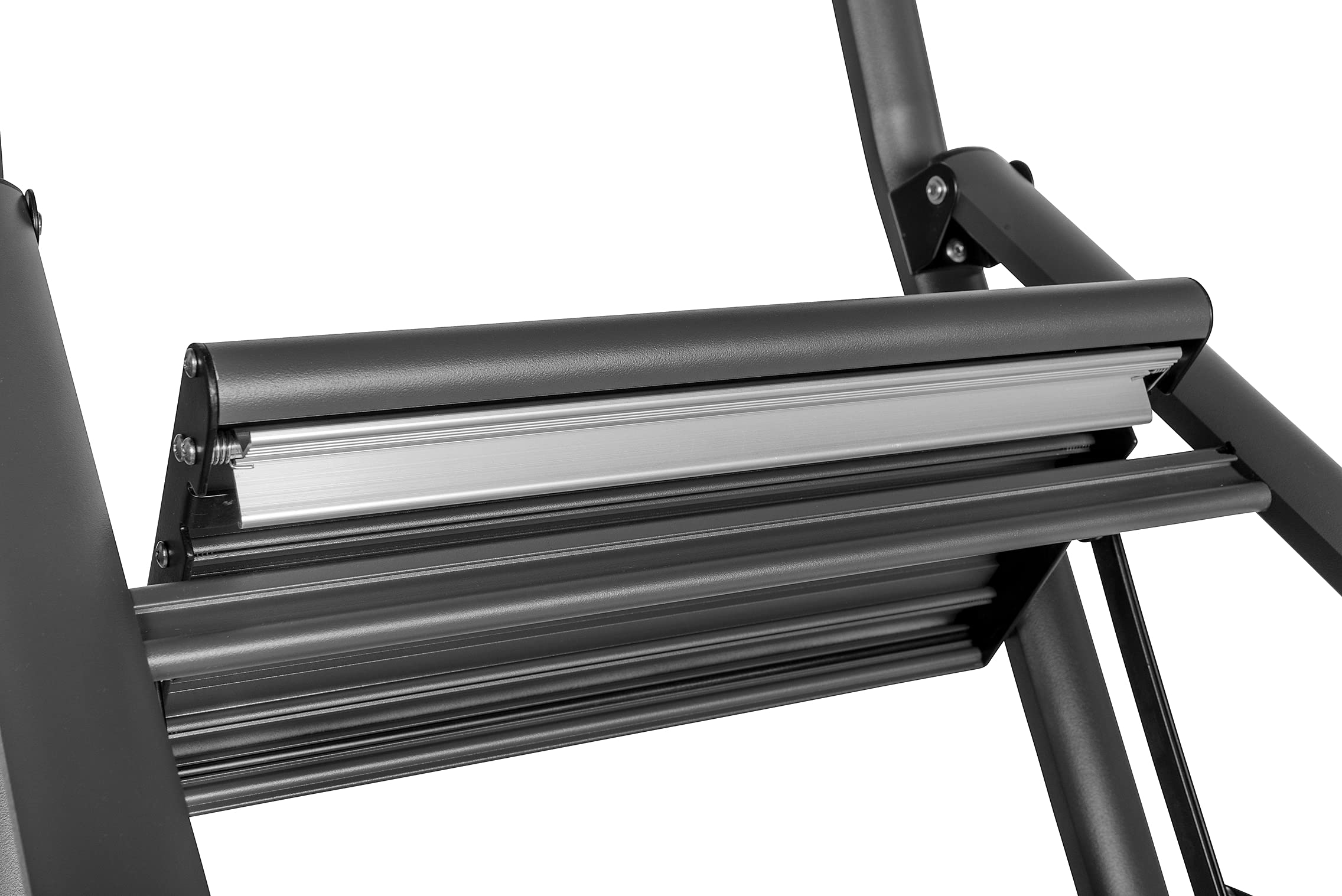 WENKO Leichte Aluminium Leiter Compact, 66 cm höher, Klapp-Trittleiter, 3 rutschsichere Stufen, Sicherheitsbügel & Haltegriff, 48 x 114,5 x 6 cm, Dunkelgrau