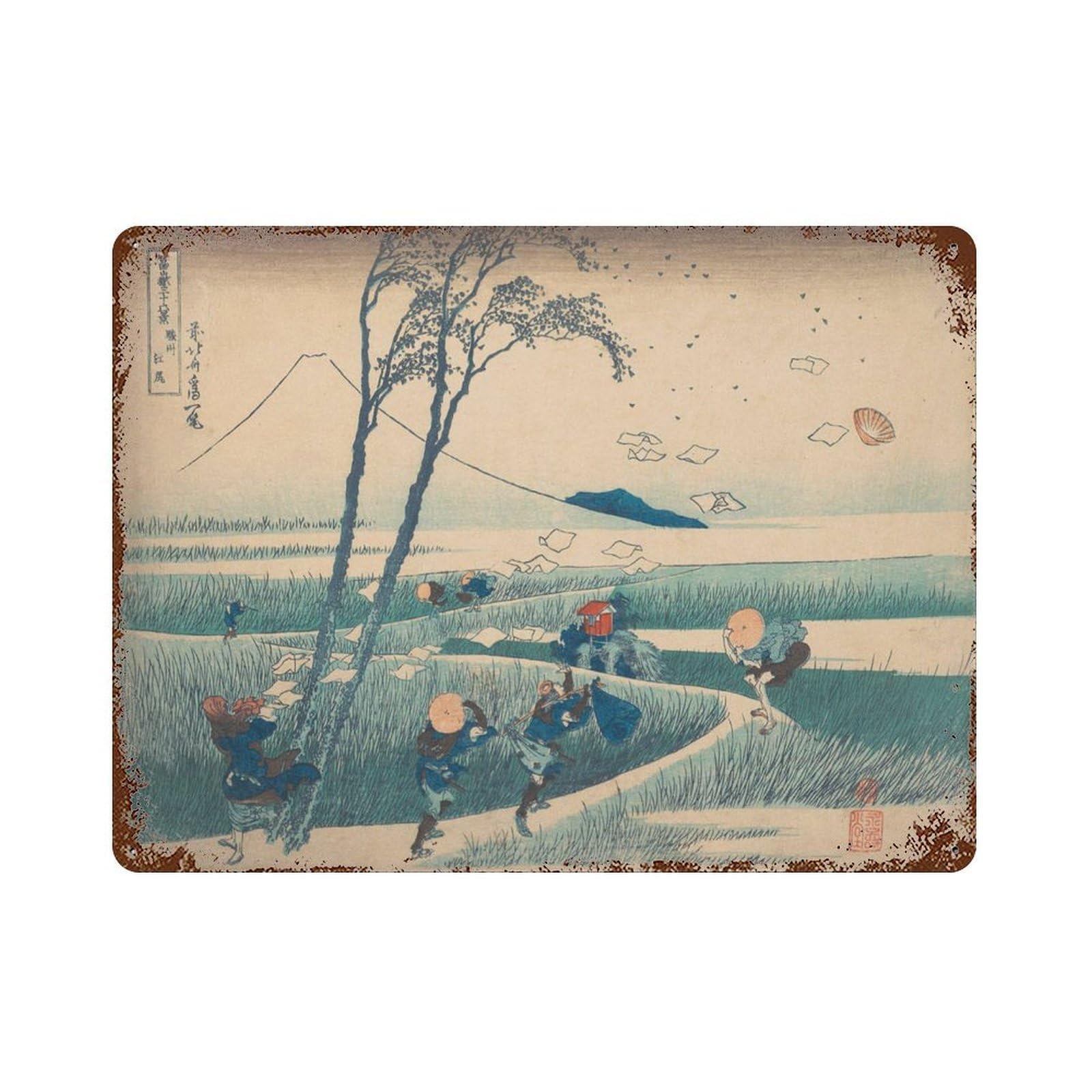 xiaoxiaoshen Hokusai Japanese Farmers, Mount Fuji Wall Decor Art Metal Tin Poster Modern Home Decor Art Home Bar Shop Decorations Vintage Sign 30x40cm