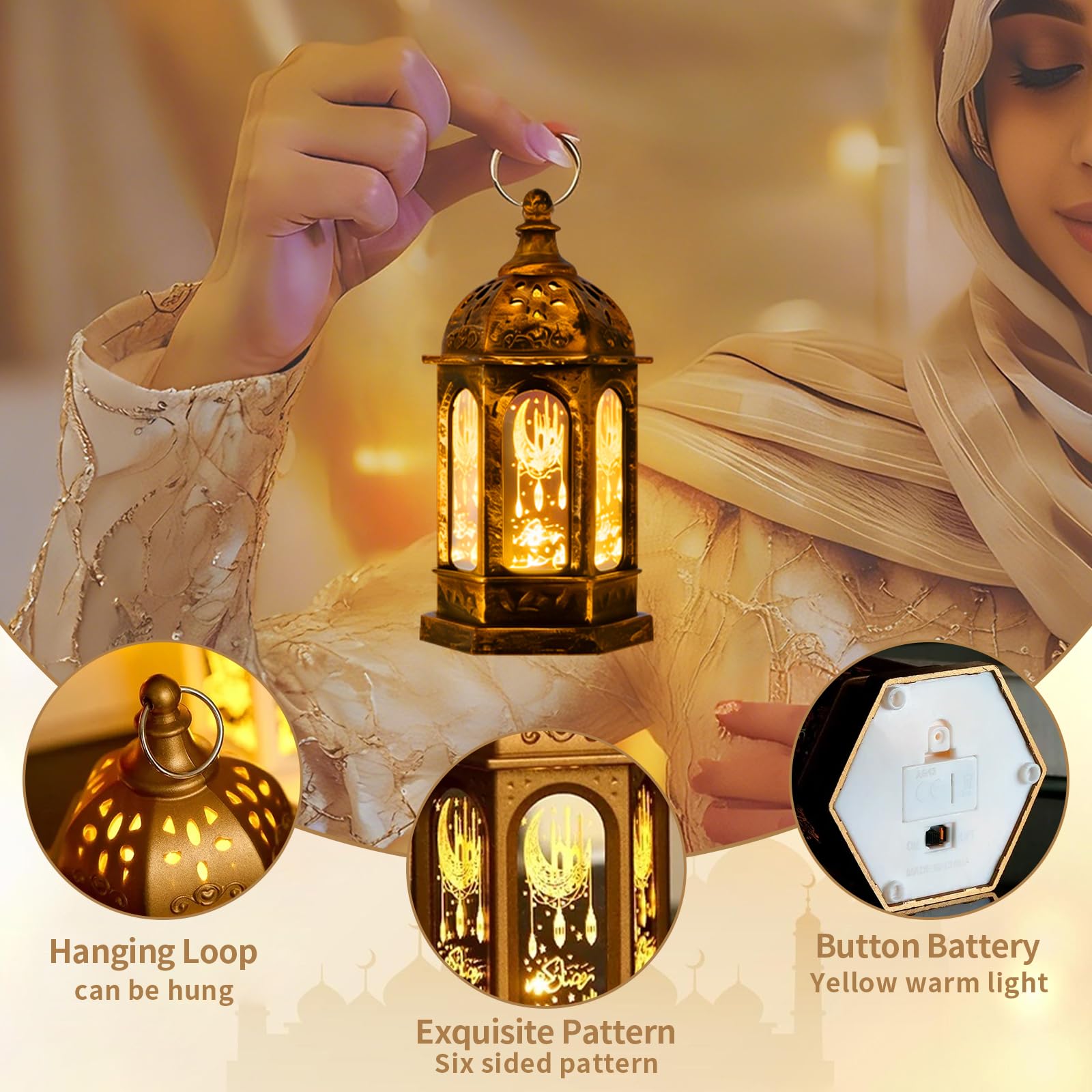 Ramadan decoratieve lamp, 2 stuks Ramadan-lantaarn, ramadan decoraties, ramadan decoratie, hangende ramadan decoratieve lamp, Eid Mubarak-lantaarn, maan, ster, decoratie voor moslimfeesten, decoratief