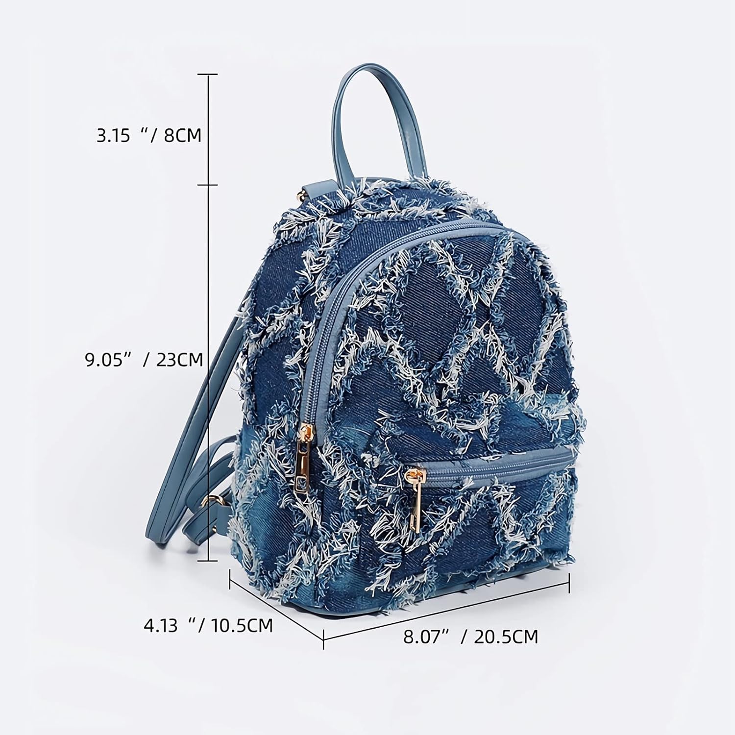 Women's Small Denim Backpack Tie-dyeing Quilted Distressed Mini Daypack - Image 5