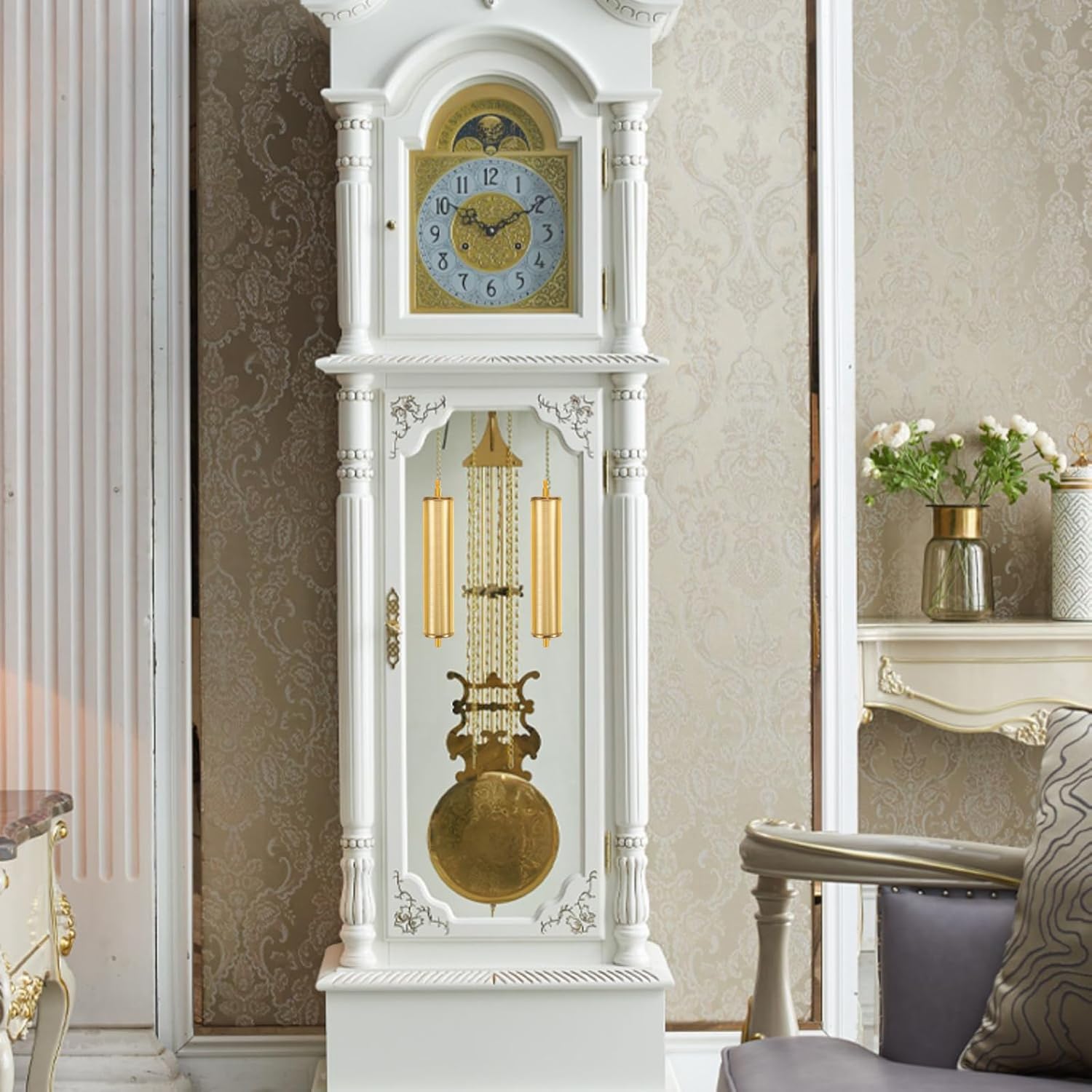 Clock Pendulum Replacement Set Hollow Metal Decorative Floor Clock Weights 2m Iron Chain and Hooks for Home Wall