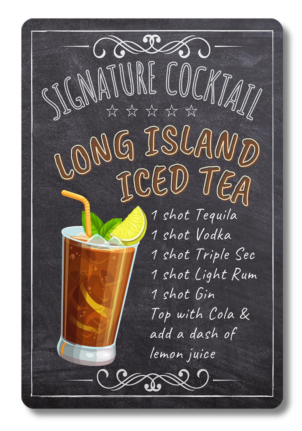 BAR SIGNS Classic Signature Cocktail Recipes Posters, Chalkboard Wall Art 20cm X 30cm for Home Decor, Pub, Tiki Bar, Kitchen, Restaurant (Long Island Iced Tea)
