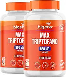 Max triptofano, 860mg L-triptogano, Bigens, Kit 2x 60 cápsulas