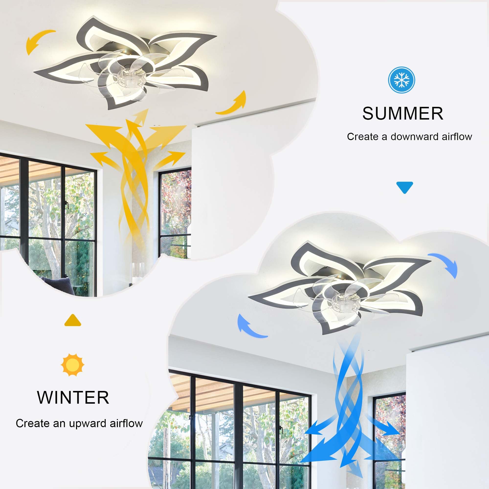 Lampadario Con Ventilatore Da Soffitto Design Silenzioso Moderno Dimmerabile DC Reversibile 6 Velocità Ventilatore Da Soffitto Con Luce E Telecomando Telecomando Per Camera Da Letto Salotto-White