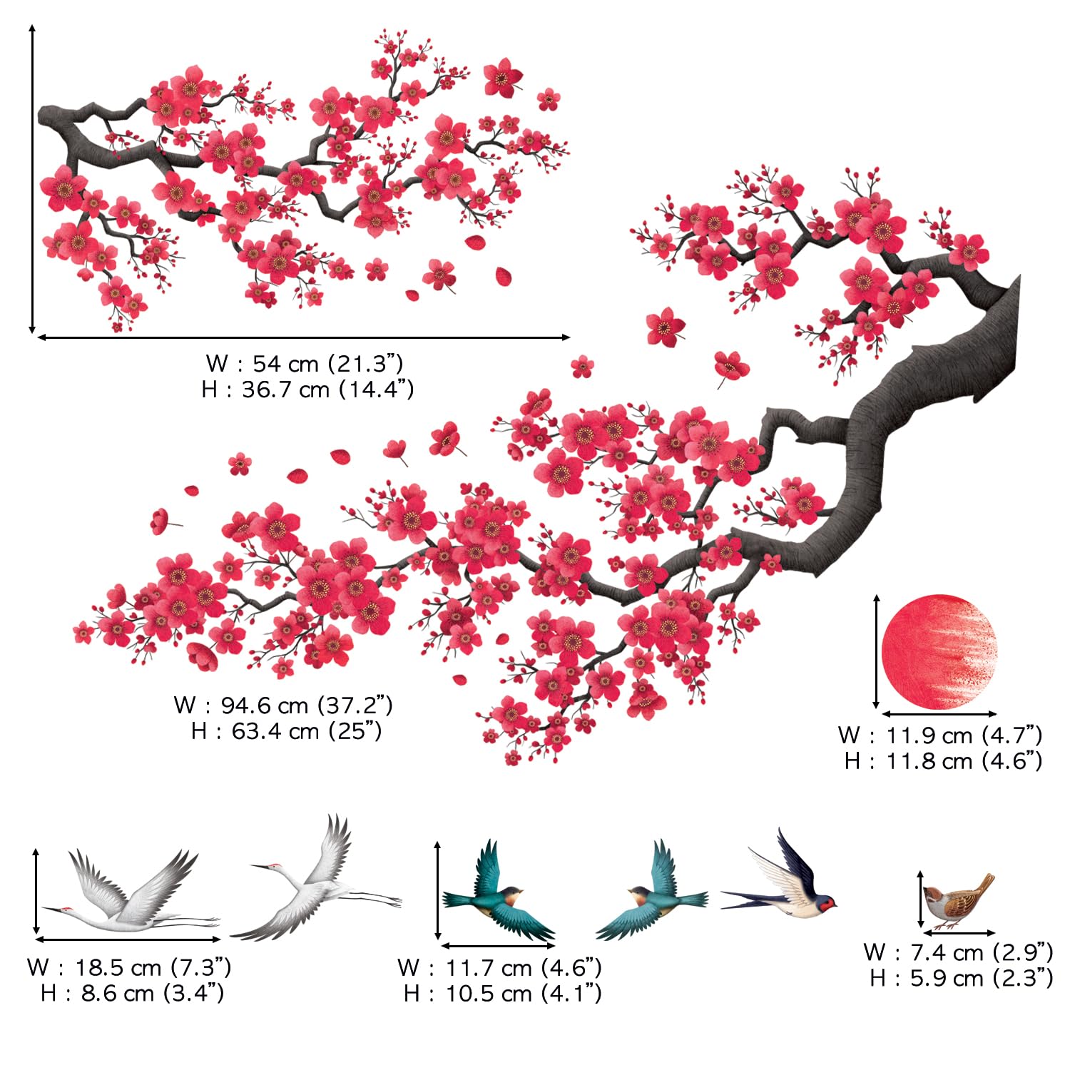 Amazon.com: DECOWALL Red Watercolor Japanese Floral Wall Stickers