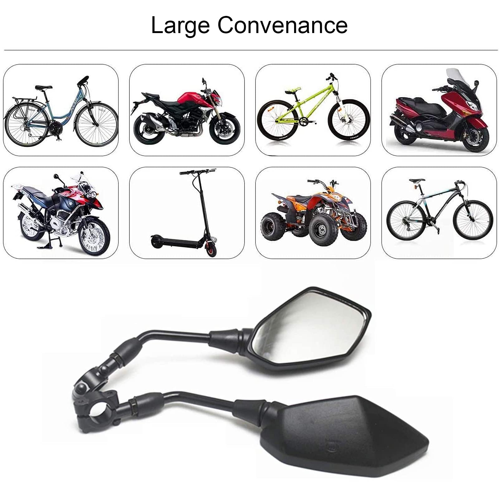 Specchietti laterali per moto, 2 specchietti retrovisori universali per moto, con punte per manubrio da 7/8", 5 bulloni filettati da 10 mm e 8 mm inclusi per moto e bicicletta