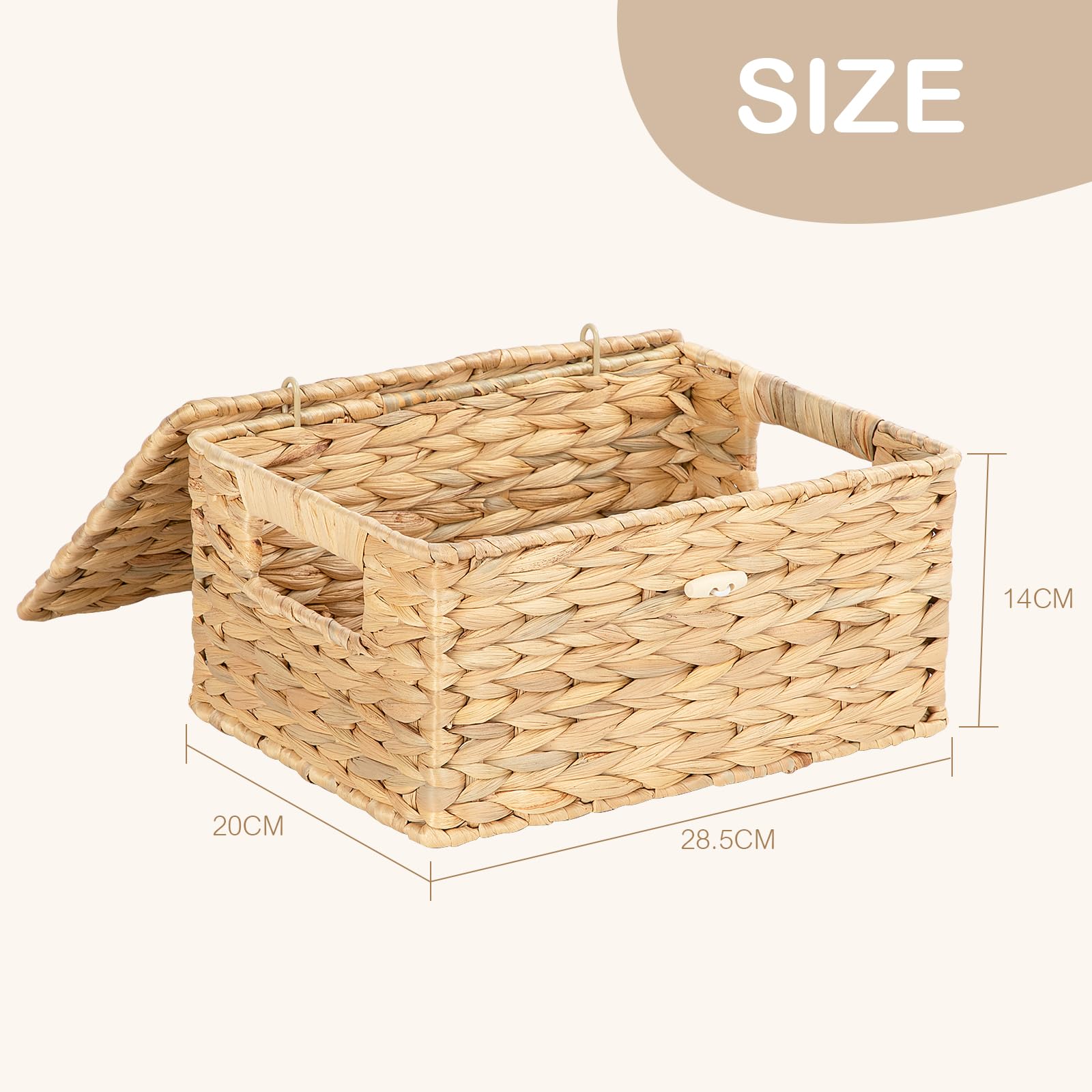 Cesta Mimbre - Cestas de Mimbre con tapas - Cestas de Almacenamiento con Asas - Caja para Baño, Cocina o Decoración del Hogar - 28,5 x 20 x 14 cm