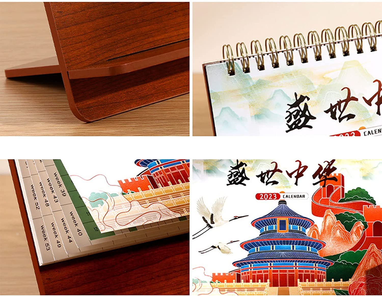OLOTU Kalender Kreativer Kalender, Stehender Flip-Desktop-Kalender mit Holzsockel, Stifthalter-Set, Telefonhalter, Tischkalender 2023 Geplant