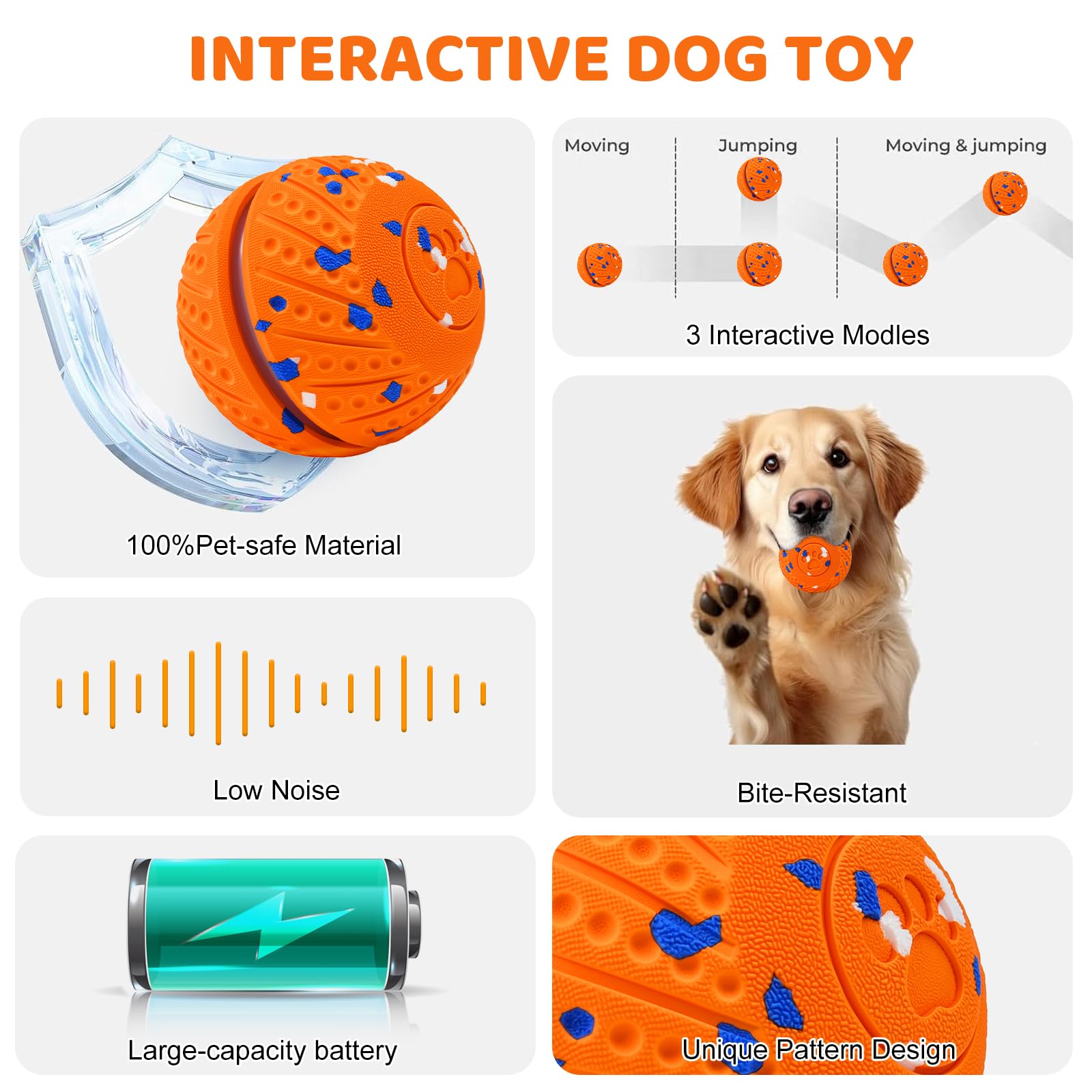 Jouet intelligent interactif pour chien avec lumière et 3 modes de jeu pour chiens de taille moyenne et grande