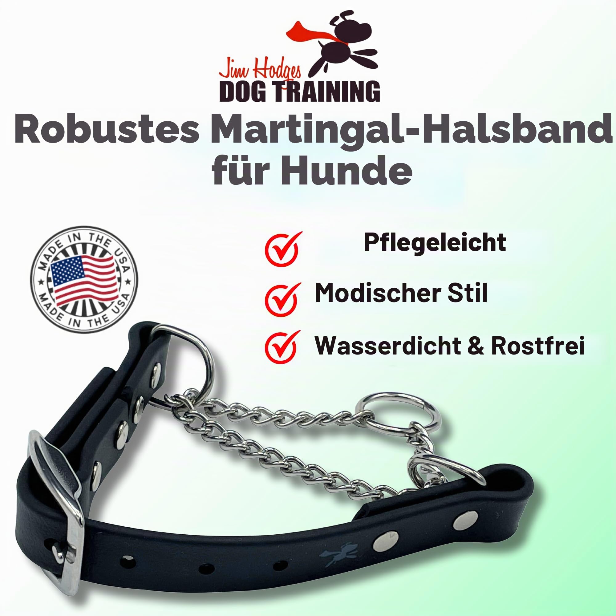Martingale Halsband für Hunde, Biothane, Edelstahl-Hardware, kein Ziehen, professionelle Qualität, Größe M, Schwarz