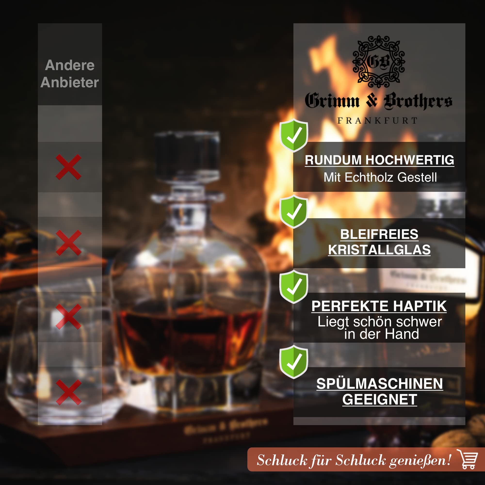 Caraffa Per Whisky Grimm & Brothers - 850ml Con Bussola Legno, Accessorio Per Whisky, Regalo Elegante - Foto 11