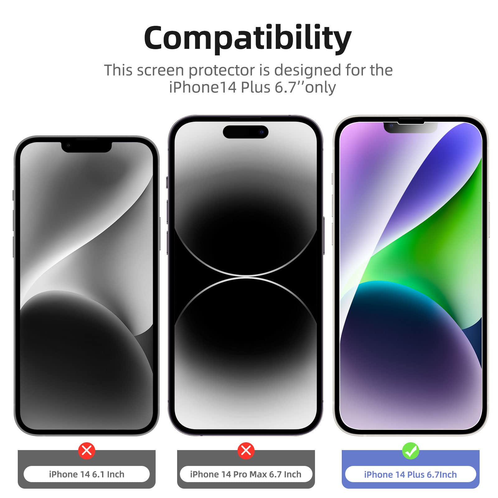 NEW'C 4 Pack, 2 Pack for iPhone 14 Plus Screen Protector (6.7 inch) + 2 Pack Camera Lens Protector - Image 4