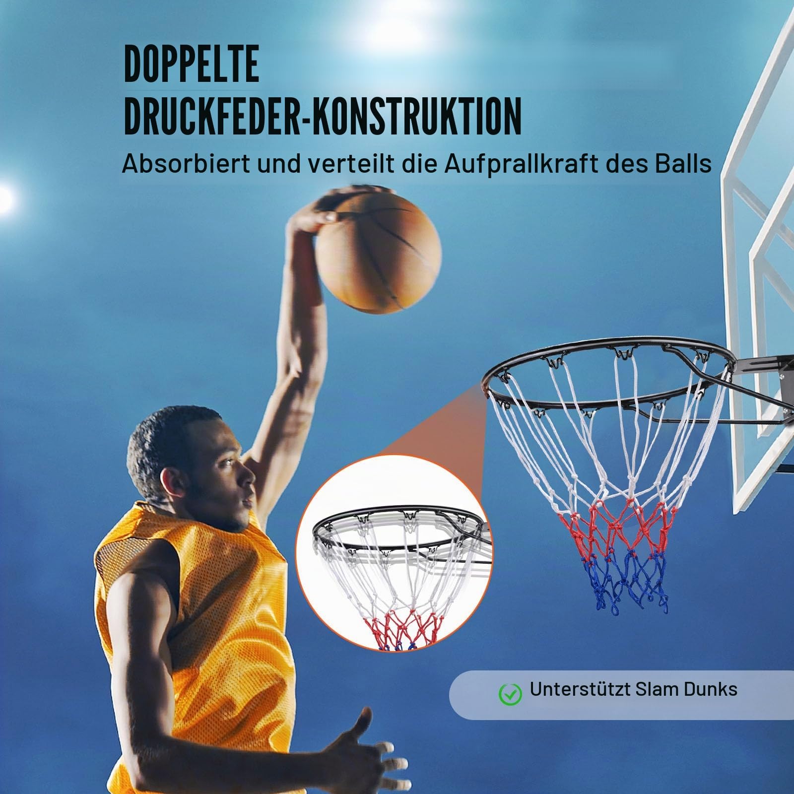 VEVOR Basketballkorb Hangring Basketballring 485 mm, Basketball Basketballring Netz 595 x 485 x 120 mm Qualität-und Sicherheitsgeprüft Indoor & Outdoor, Universal Stabiler Basketballkorb Orange