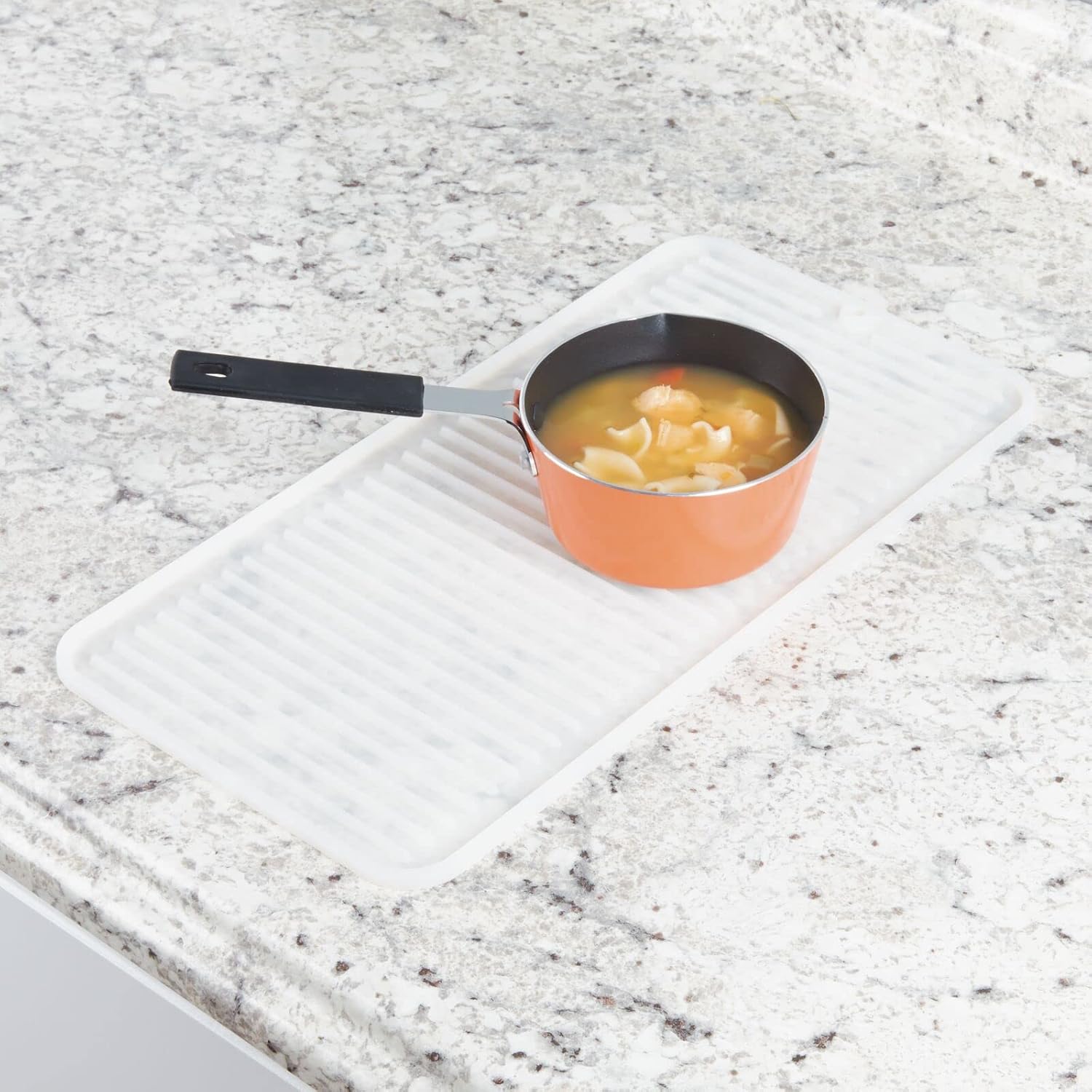 mDesign Silicone Dish Drying Mat - Protector for Kitchen Countertop, Sink - Ribbed Design, Raised Edges, Non-Slip, Waterproof, Heat Resistant, Dishwasher Safe, Small, Linelle Collection, 2 Pack, Clear