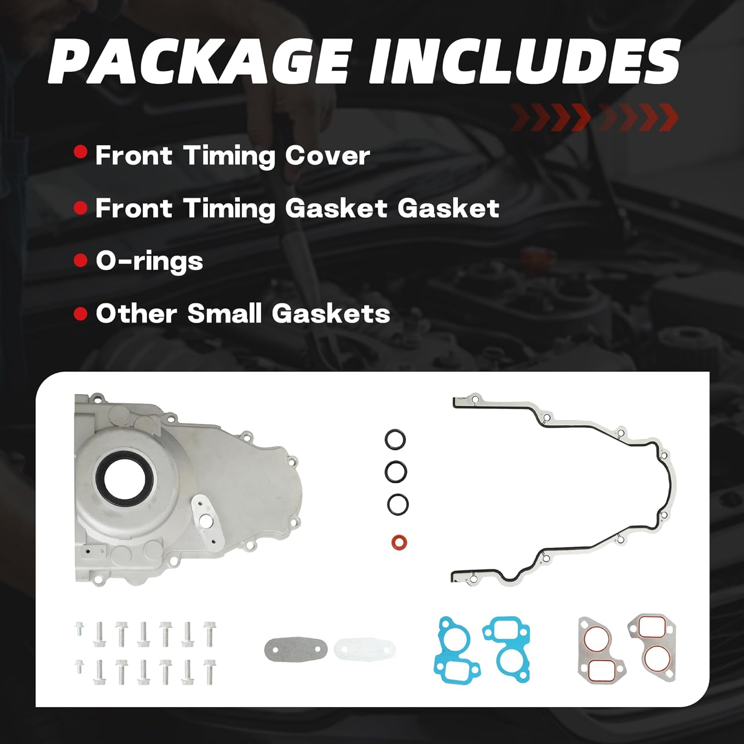 LS Front Timing Cover Gasket Set Fit For Buick Rainier Cadillac CTS GMC Savana Sierra Silverado Pontiac G8 GTO Chevrolet SS Suburban Tahoe 4.8L 5.3L 6.0L 6.2L 2005-2010 12633906 12600326